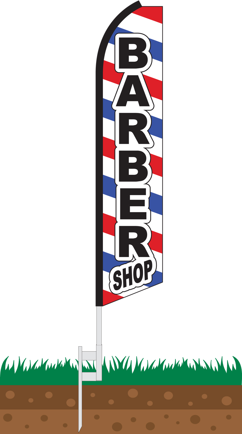 Barber Shop Pack of 3 Now Open Open King Swooper Feather Flag Sign Kit with Complete Hybrid Pole Set 